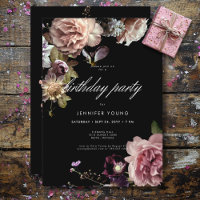 Dark Moody Pastel Opulent Floral Black Birthday