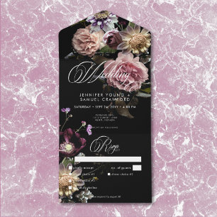 Dark Moody Pastel Opulent Floral Black Dinner All In One Invitation