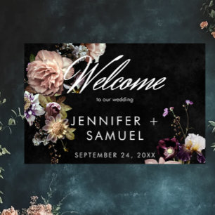 Dark Moody Pastel Opulent Floral Black Welcome Poster