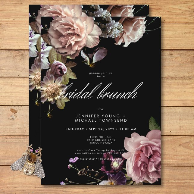 Dark Moody Pastel Opulent Floral Bridal Brunch Invitation (Dark Moody Pastel Opulent Floral Bridal Brunch Invitation)