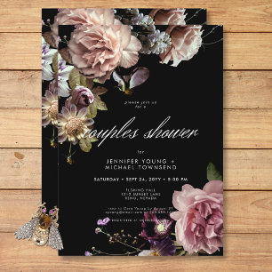 Dark Moody Pastel Opulent Floral Couples Shower Invitation