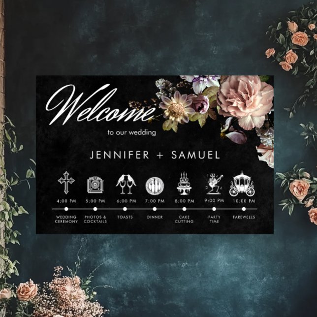 Dark Moody Pastel Opulent Floral Order of Events Poster (Creator Uploaded)