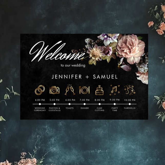 Dark Moody Pastel Opulent Floral Order of Events Poster (Creator Uploaded)