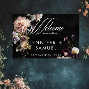 Dark Moody Pastel Opulent Floral Wedding Welcome Poster