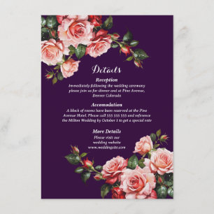 Dark moody pink and red roses purple wedding enclosure card
