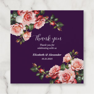 Dark moody pink and red roses purple wedding favour tags