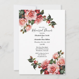 Dark moody pink and red roses Rehearsal Dinner Invitation