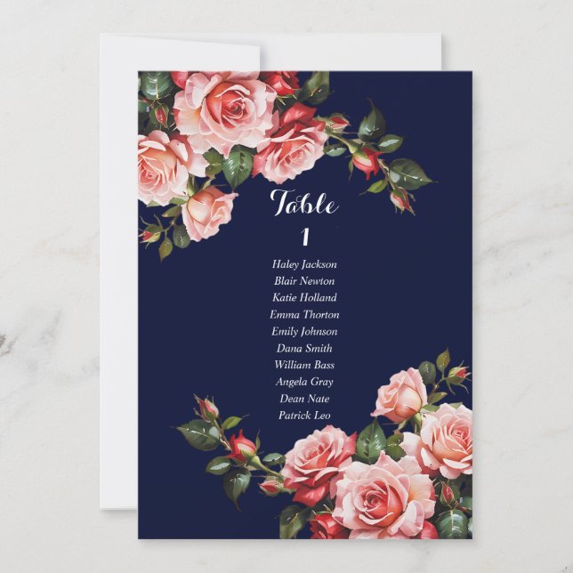 Dark moody pink and red roses seating chart card (Front)