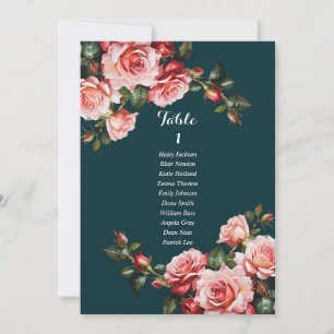 Dark moody pink and red roses seating chart card