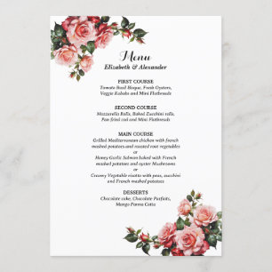 Dark moody pink and red roses wedding menu