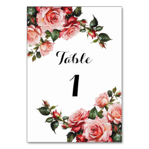 Dark moody pink and red roses wedding table number