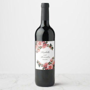 Dark moody pink and red roses wedding  wine label