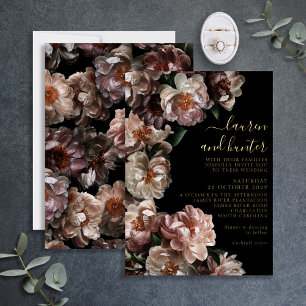Dark Moody Pink Floral Botanical Wedding Gold