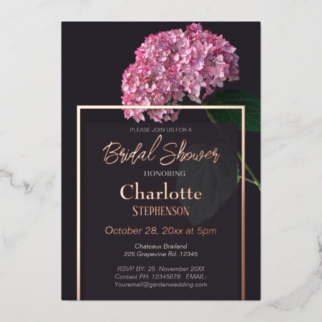 Dark Moody Pink Hydrangea Bridal Shower Rose Gold  (Front)