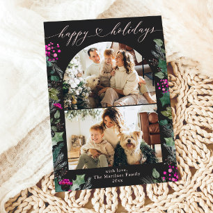 Dark Moody Pink Rustic 2 Photo Arch Holiday Card