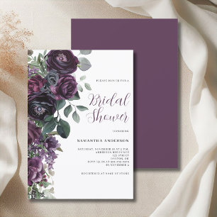 Dark Moody Purple Floral Bridal Shower Invitation