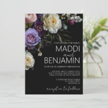 Dark Moody Purple Floral Wedding Invitation
