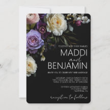 Dark Moody Purple Floral Wedding Invitation