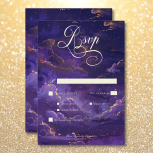 Dark Moody Purple & Gold Moonlit Clouds Dinner RSVP Card