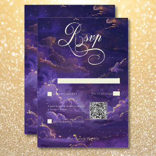 Dark Moody Purple & Gold Moonlit Clouds QR Code RSVP Card