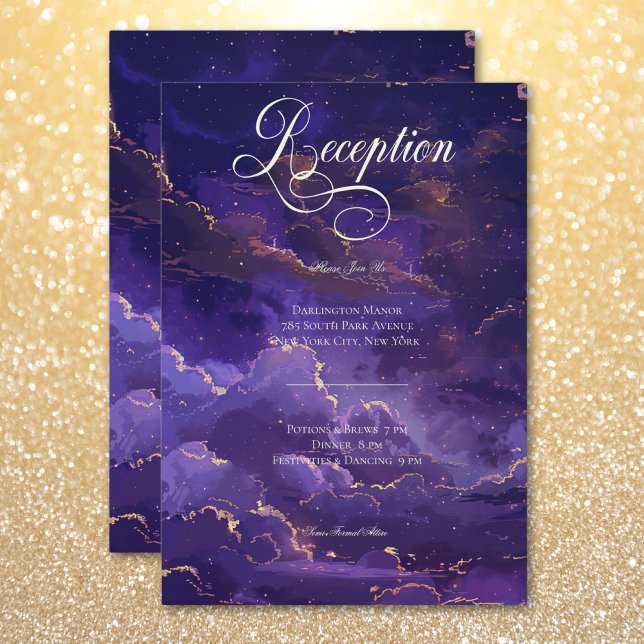Dark Moody Purple & Gold Moonlit Clouds Reception Enclosure Card (Dark Moody Purple & Gold Moonlit Clouds Reception Enclosure Card)