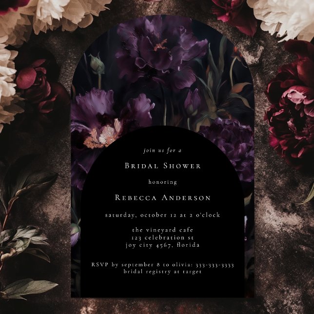 Dark Moody Purple Gothic Floral Bridal Shower Arch Invitation (Creator Uploaded)