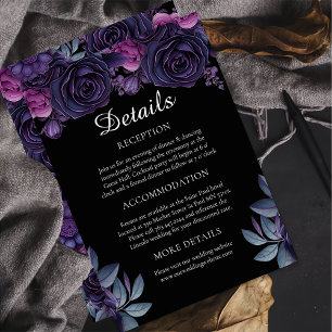 Dark Moody Purple Gothic Floral Wedding Details  Enclosure Card