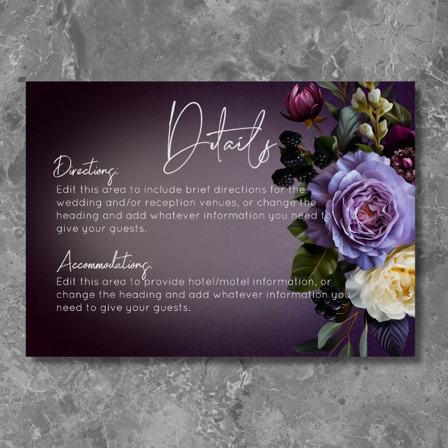 Dark Moody Purple & Lavender Floral Modern Details Enclosure Card (Creator Uploaded)