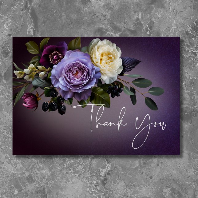 Dark Moody Purple & Lavender Floral Modern Thank You Card (Dark Moody Purple & Lavender Floral Modern Thank You Card)