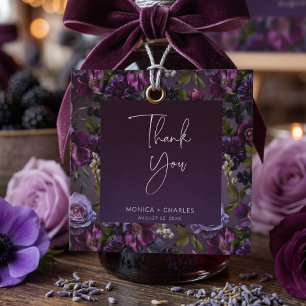 Dark Moody Purple Lavender Floral Modern Wedding Favour Tags