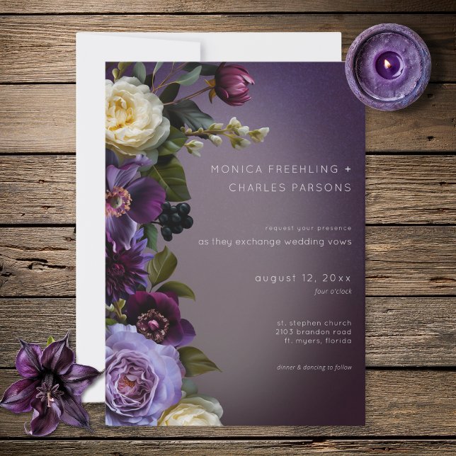 Dark Moody Purple Lavender Floral Modern Wedding Invitation (Dark Moody Purple Lavender Floral Modern Wedding Invitation)