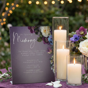 Dark Moody Purple Lavender Floral Wedding Memorial Pedestal Sign
