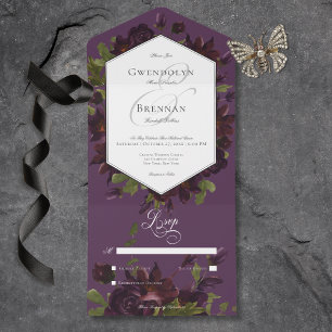 Dark Moody Purple Watercolor Floral No Dinner All In One Invitation