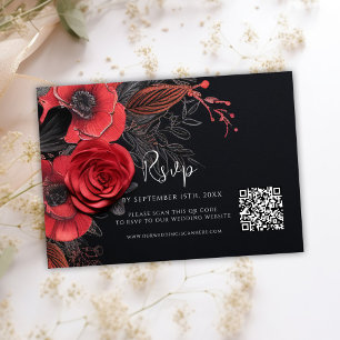 Dark Moody QR Code Floral Wedding RSVP Card