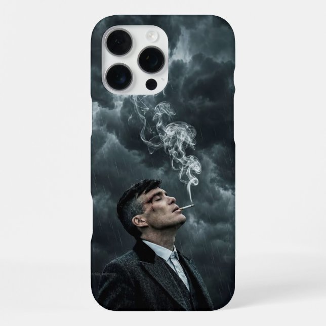 Dark Moody Rain Graphic Art with Cigarette Smoke iPhone Case (Back)