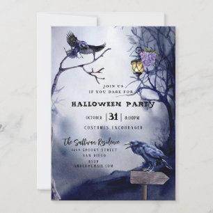 Dark Moody Raven Night Halloween Party Invitation