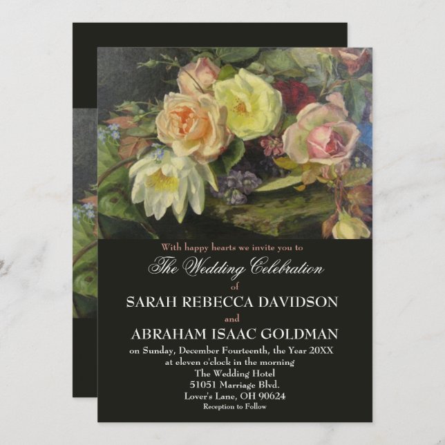 Dark Moody Romantic Antique Tole Painting Wedding  Invitation (Front/Back)