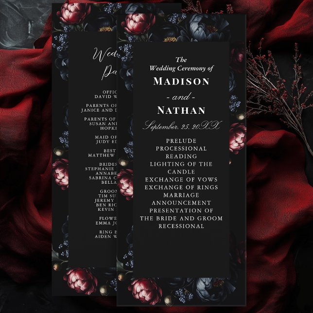 Dark Moody Romantic Black Peony Gothic Wedding Programme (Creator Uploaded)