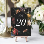 Dark Moody Romantic Dutch Floral Table Number<br><div class="desc">Customize the text and background color behind the flowers. Number repeats on front and back. Customize and order 1 card for each table needed.</div>