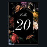 Dark Moody Romantic Dutch Floral Wedding Table Number<br><div class="desc">Customise the text and background colour behind the flowers. Number repeats on front and back. Customise and order 1 card for each table needed.</div>