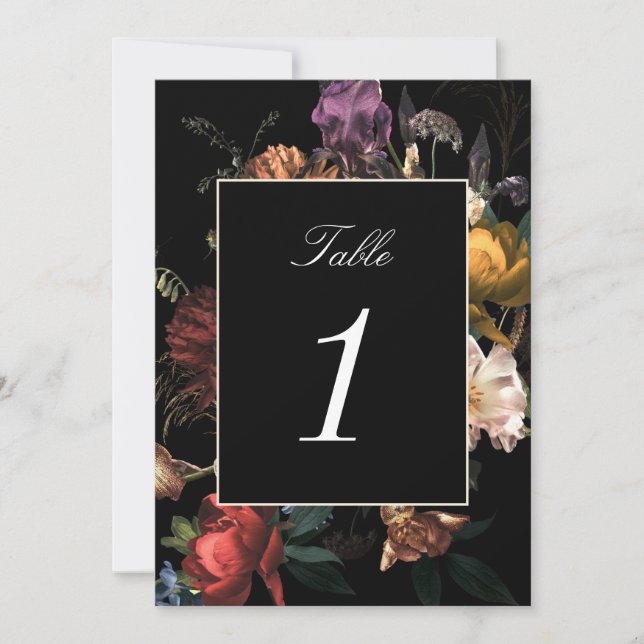 Dark Moody Romantic Dutch Wedding Table Number (Front)
