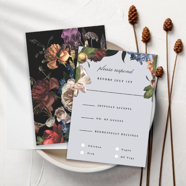 Dark Moody Romantic Floral Dutch Painterly RSVP Card (Creator Uploaded)