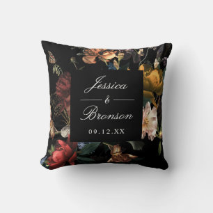 Dark Moody Romantic Floral Dutch Painterly Wedding Cushion