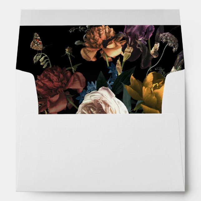Dark Moody Romantic Floral Dutch Painterly Wedding Envelope (Back (Bottom))