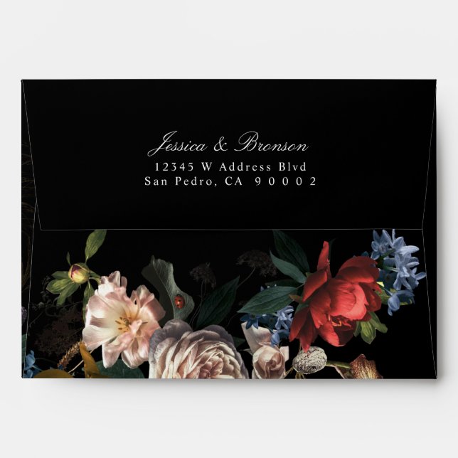 Dark Moody Romantic Floral Dutch Painterly Wedding Envelope (Back (Top Flap))