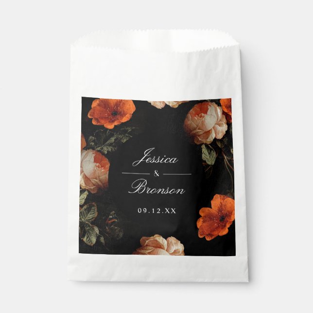 Dark Moody Romantic Floral Dutch Painterly Wedding Favour Bags (Front)