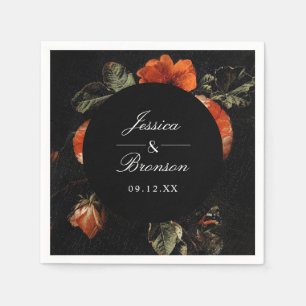 Dark Moody Romantic Floral Dutch Painterly Wedding Napkin