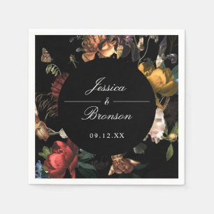 Dark Moody Romantic Floral Dutch Painterly Wedding Napkin