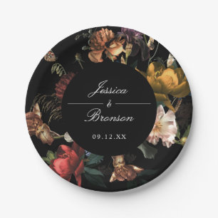Dark Moody Romantic Floral Dutch Painterly Wedding Paper Plate