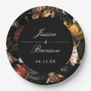 Dark Moody Romantic Floral Dutch Painterly Wedding Paper Plate